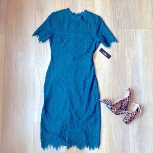 Lulus Sheer Lace Short Sleeve Mini Dress